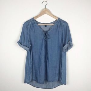 Lucky Brand Lace-Up Chambray Top Size Small